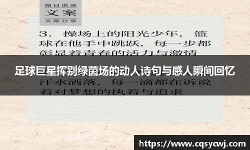 足球巨星挥别绿茵场的动人诗句与感人瞬间回忆